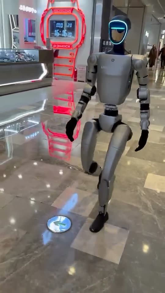 Marche en galerie marchande — robot humanoïde Unitree G1