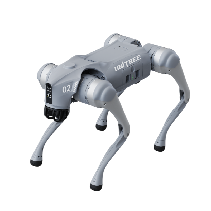 Le robot-chien Unitree GO2 Pro, vu de trois quarts sur fond neutre