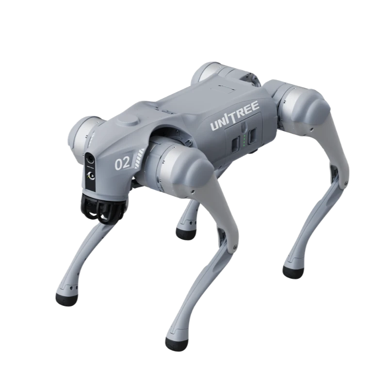 Unitree GO2 Pro, robot-chien compact, en pied sur fond sombre